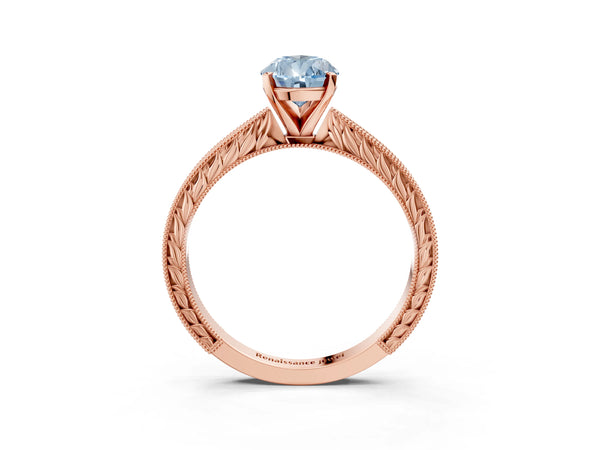 Rose Gold Pear-Shaped Solitaire Engagement Ring Setting for Fancy Blue Center with Engraved Band