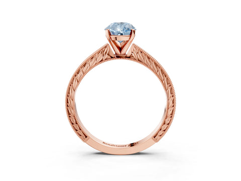 Rose gold Fancy Blue Pear Cut Solitaire Milgrain Engraved Band with Four-Prong Setting_3