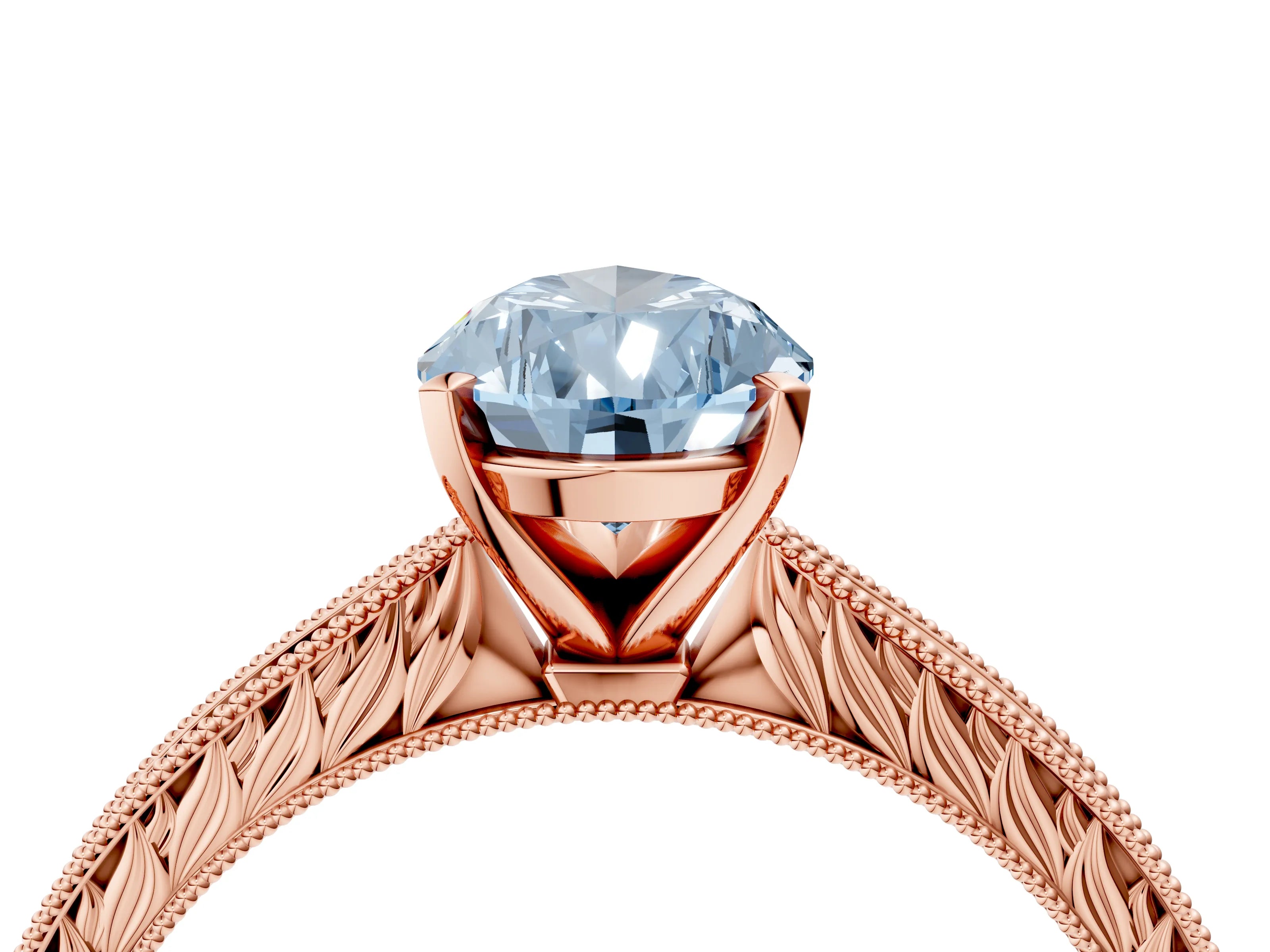 Rose gold Fancy Blue Pear Cut Solitaire Milgrain Engraved Band with Four-Prong Setting_4