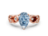 Rose gold Fancy Blue Pear Cut Solitaire Milgrain Leaf Band with Prong Setting