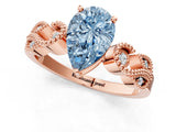 Rose gold Fancy Blue Pear Cut Solitaire Milgrain Leaf Band with Prong Setting_1