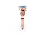 Rose gold Fancy Blue Pear Cut Solitaire Milgrain Leaf Band with Prong Setting_2