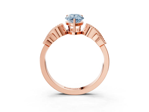 Rose gold Fancy Blue Pear Cut Solitaire Milgrain Leaf Band with Prong Setting_3