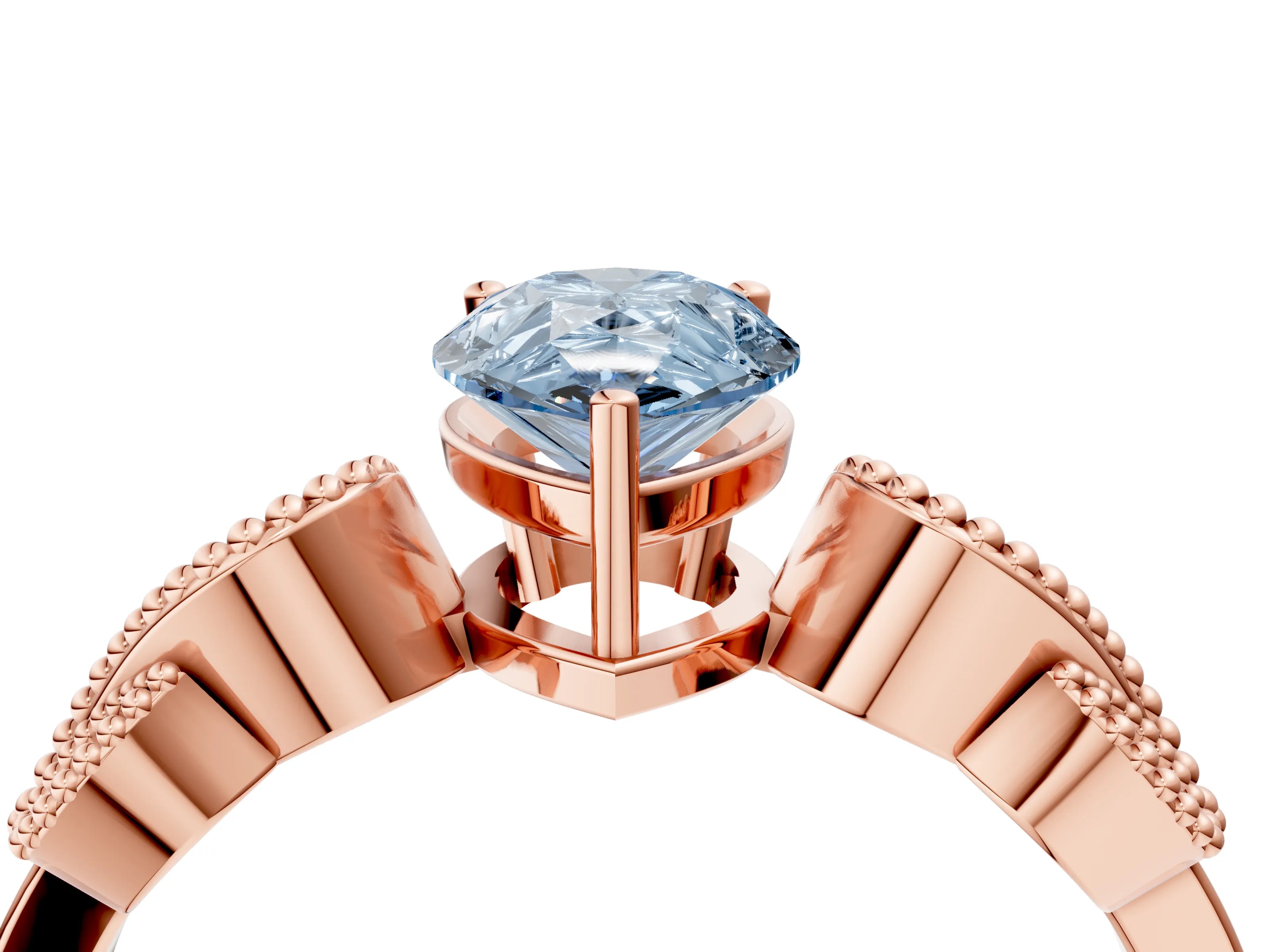 Rose gold Fancy Blue Pear Cut Solitaire Milgrain Leaf Band with Prong Setting_4