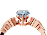 Rose gold Fancy Blue Pear Cut Solitaire Milgrain Leaf Band with Prong Setting_4