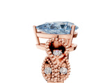 Rose gold Fancy Blue Pear Cut Solitaire Milgrain Leaf Band with Prong Setting_5