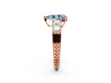 Rose gold Fancy Blue Pear Cut Solitaire Princess Side Stone Engraved Band Prong Setting Ring_2