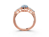 Rose gold Fancy Blue Pear Cut Solitaire Princess Side Stone Engraved Band Prong Setting Ring_3