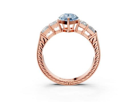 Rose gold Fancy Blue Pear Cut Solitaire Princess Side Stone Engraved Band Prong Setting Ring_3