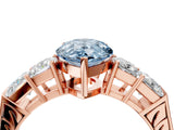 Rose gold Fancy Blue Pear Cut Solitaire Princess Side Stone Engraved Band Prong Setting Ring_4