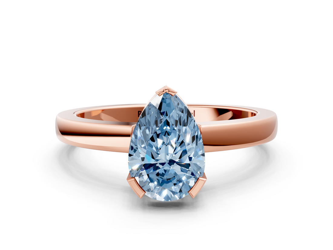 Rose gold Fancy Blue Pear  Cut Solitaire Ring with Four-Prong Setting and Classic Band_47