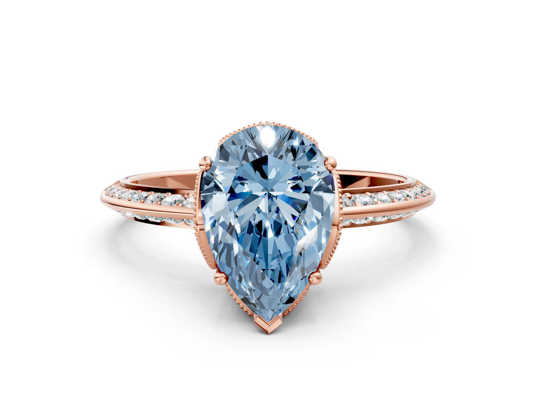 Rose gold Fancy Blue Pear Cut Solitaire Split Shank Pave Diamond Engagement Ring with Four-Prong Setting_24