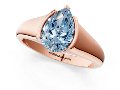 Rose gold Fancy Blue Pear Cut Solitaire Tension Set Diamond Ring with Split Shank Band_1