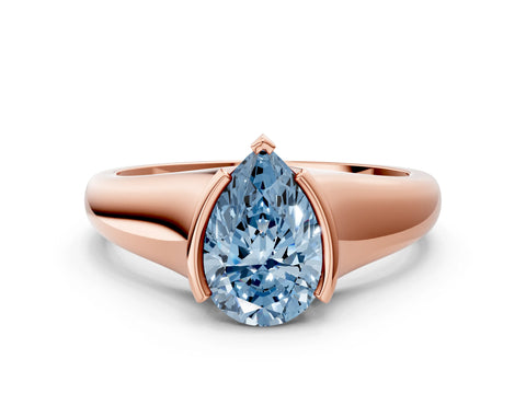 Rose gold Fancy Blue Pear Cut Solitaire Tension Set Diamond Ring with Split Shank Band