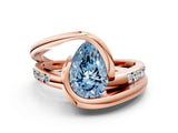 Rose gold Fancy Blue Pear Cut Solitaire Tension-Set Diamond Split Shank Ring