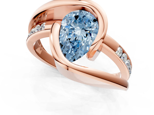 Rose gold Fancy Blue Pear Cut Solitaire Tension-Set Diamond Split Shank Ring