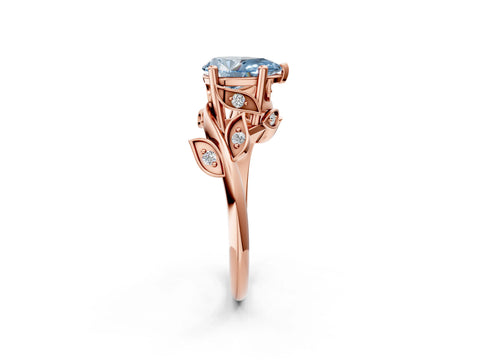 Rose gold Fancy Blue Pear Cut Solitaire Twist Engagement Ring with Leaf Accents and Prong Setting_14