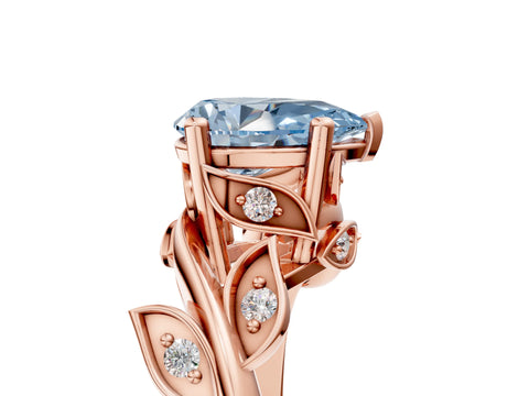 Rose gold Fancy Blue Pear Cut Solitaire Twist Engagement Ring with Leaf Accents and Prong Setting_17