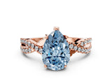 Rose gold Fancy Blue Pear Cut Solitaire Twist Pave Diamond Engagement Ring with Prong Setting