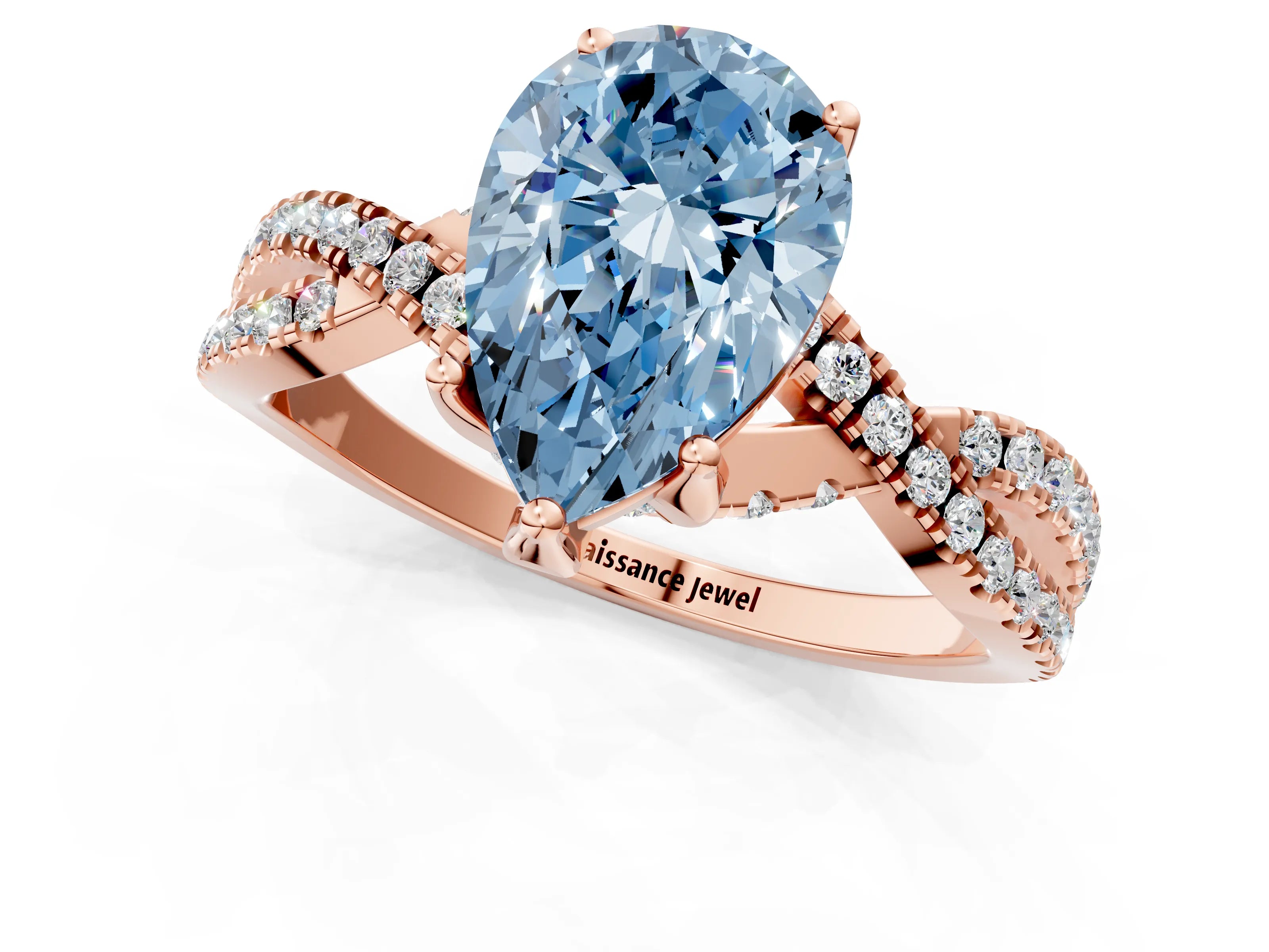 Rose gold Fancy Blue Pear Cut Solitaire Twist Pave Diamond Engagement Ring with Prong Setting_1