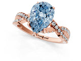 Rose gold Fancy Blue Pear Cut Solitaire Twist Pave Diamond Engagement Ring with Prong Setting_1