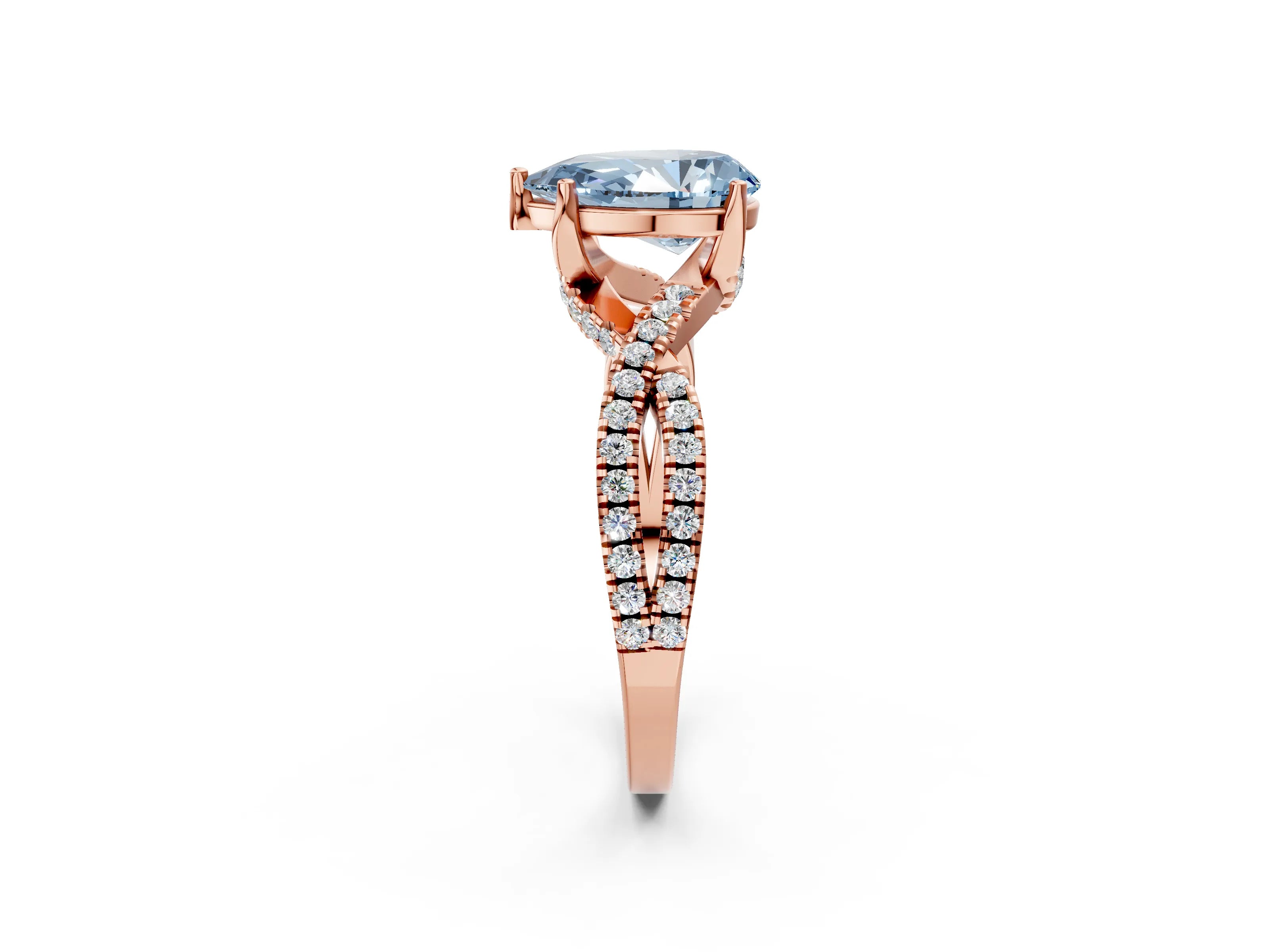 Rose gold Fancy Blue Pear Cut Solitaire Twist Pave Diamond Engagement Ring with Prong Setting_2