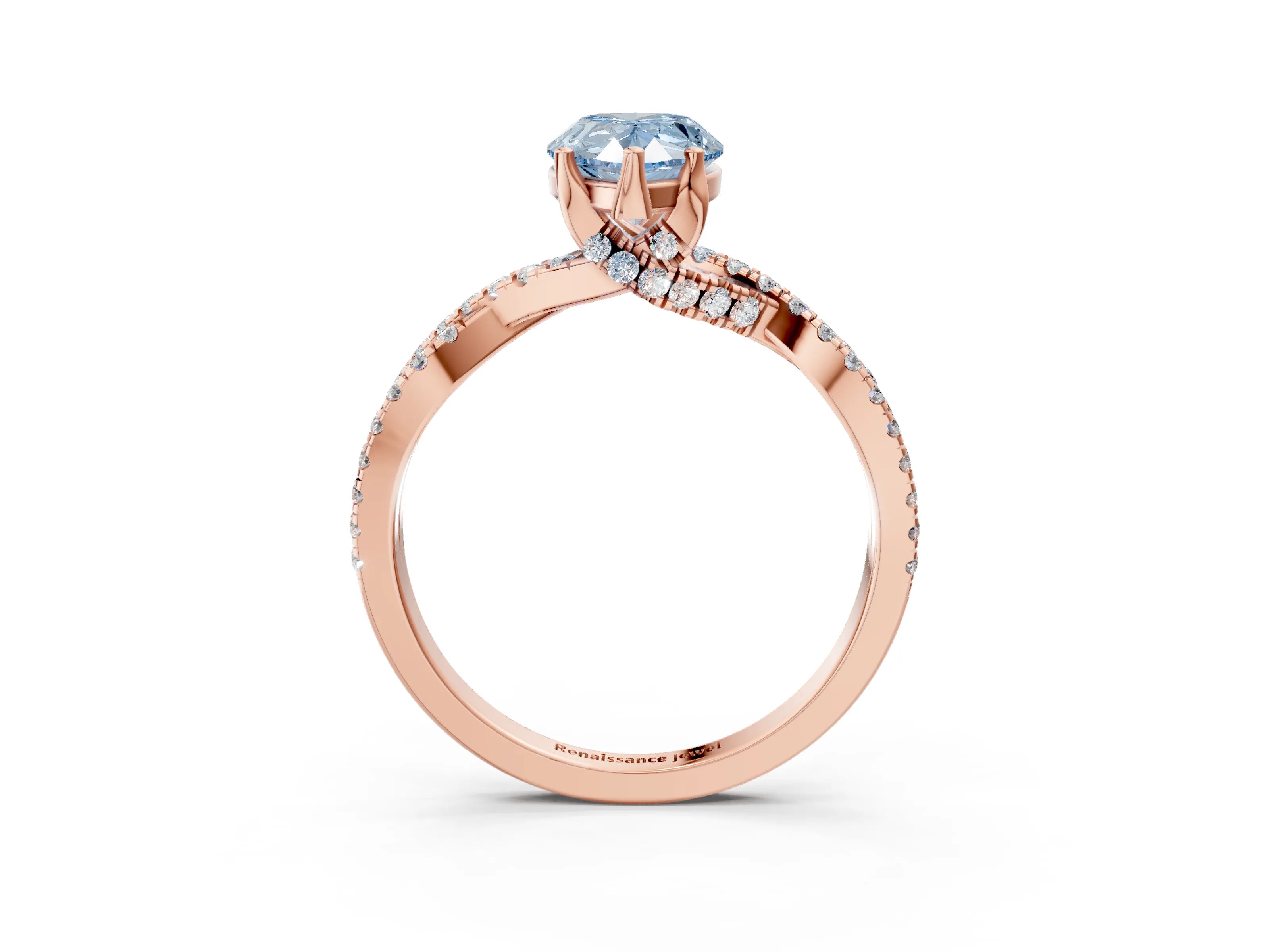 Rose gold Fancy Blue Pear Cut Solitaire Twist Pave Diamond Engagement Ring with Prong Setting_3