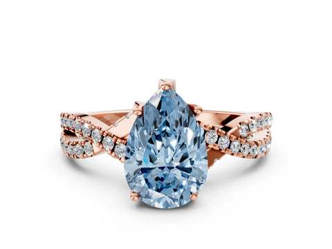 Rose gold Fancy Blue Pear Cut Solitaire Twist Pave Diamond Engagement Ring with Prong Setting_36