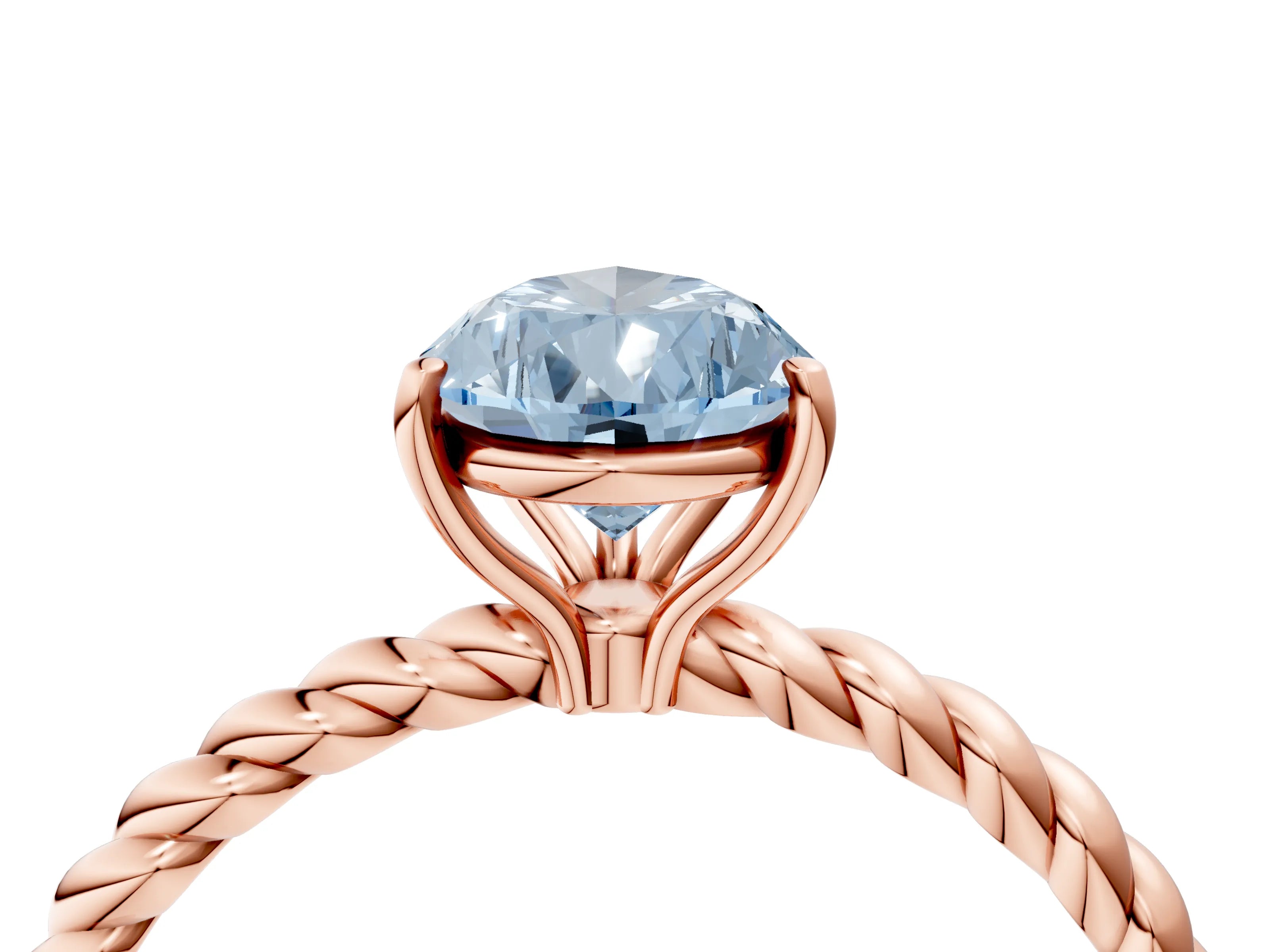 Rose gold Fancy Blue Pear Cut Solitaire Twisted Band 4-Prong Ring_4
