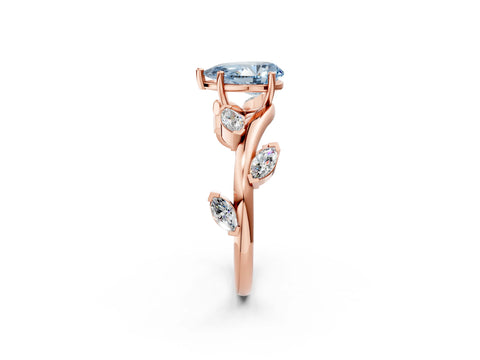 Rose gold Fancy Blue Pear Cut Solitaire Twisted Band Marquise Accent Prong Setting Ring_2