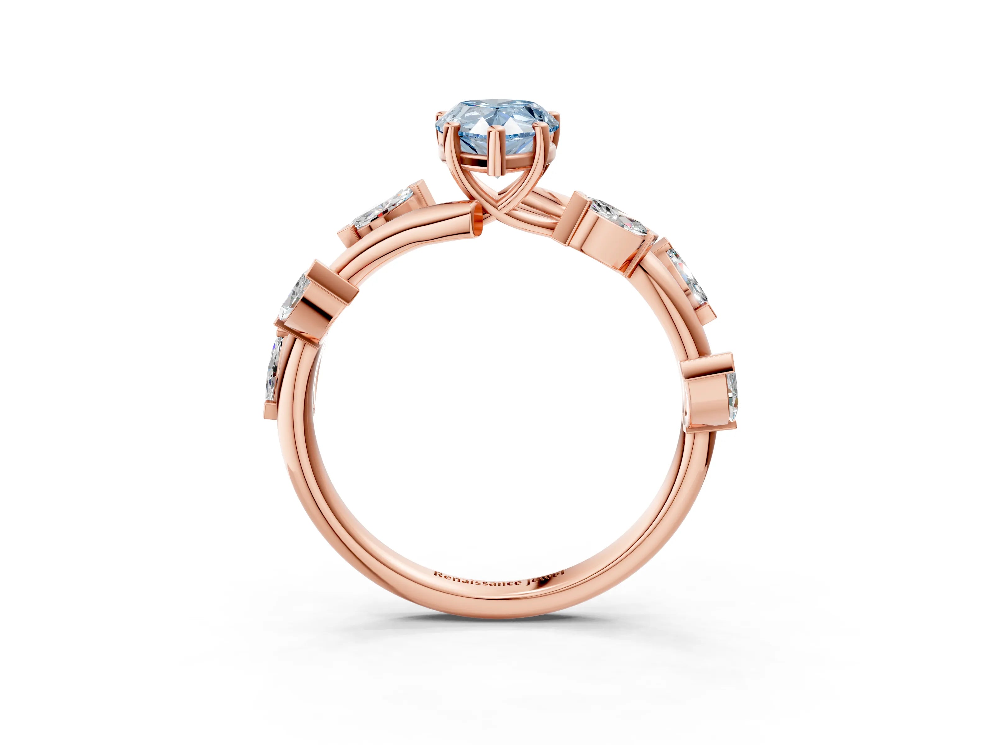 Rose gold Fancy Blue Pear Cut Solitaire Twisted Band Marquise Accent Prong Setting Ring_3