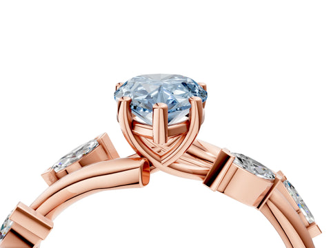 Rose gold Fancy Blue Pear Cut Solitaire Twisted Band Marquise Accent Prong Setting Ring_4
