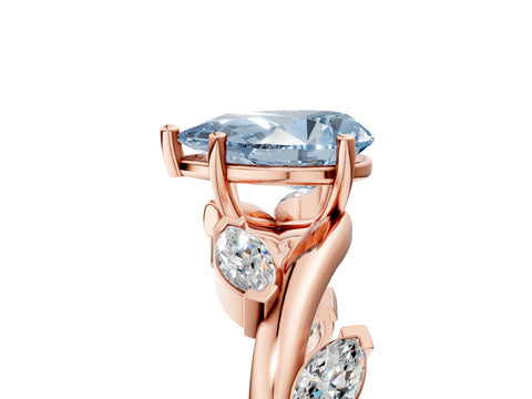 Rose gold Fancy Blue Pear Cut Solitaire Twisted Band Marquise Accent Prong Setting Ring_5