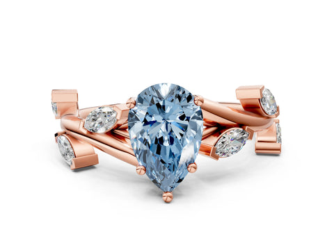 Rose gold Fancy Blue Pear Cut Solitaire Twisted Band Marquise Accent Prong Setting Ring