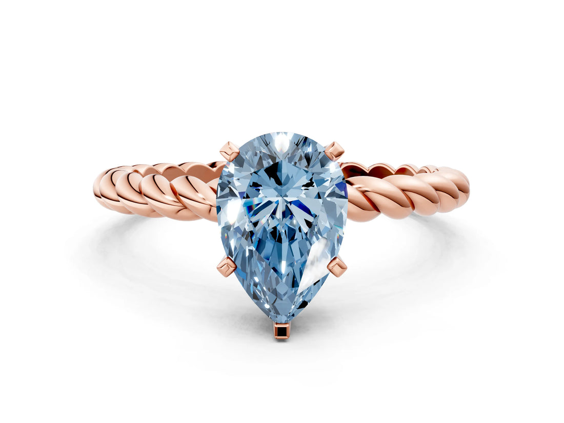 Rose gold Fancy Blue Pear  Cut Solitaire Twisted Band with Four-Prong Setting_101