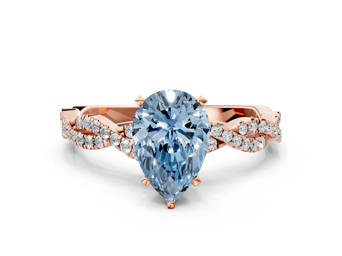 Rose gold Fancy Blue Pear Cut Solitaire Twisted Pave Band with Four-Prong Setting_3