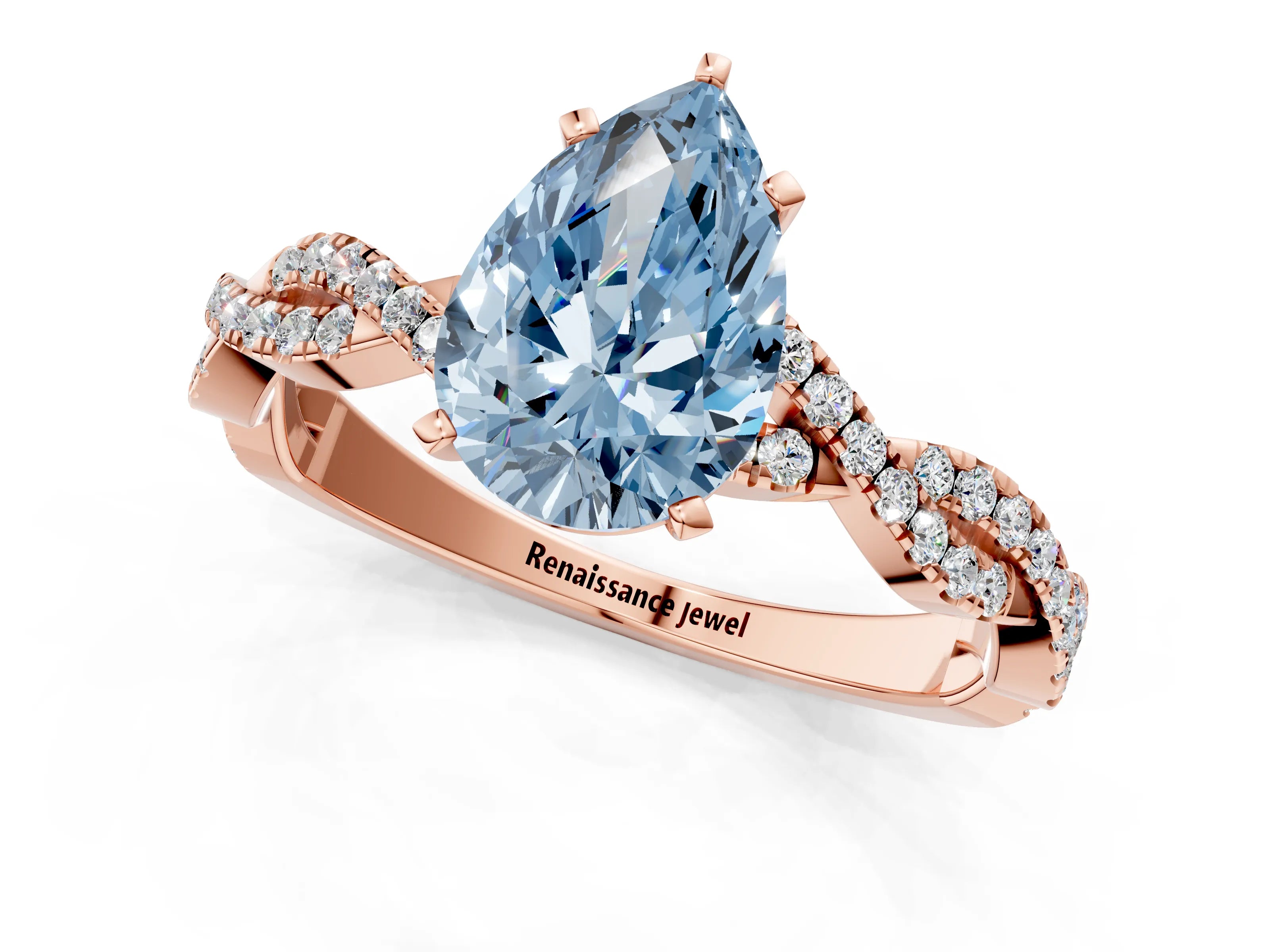 Rose gold Fancy Blue Pear Cut Solitaire Twisted Pave Band with Four-Prong Setting_4