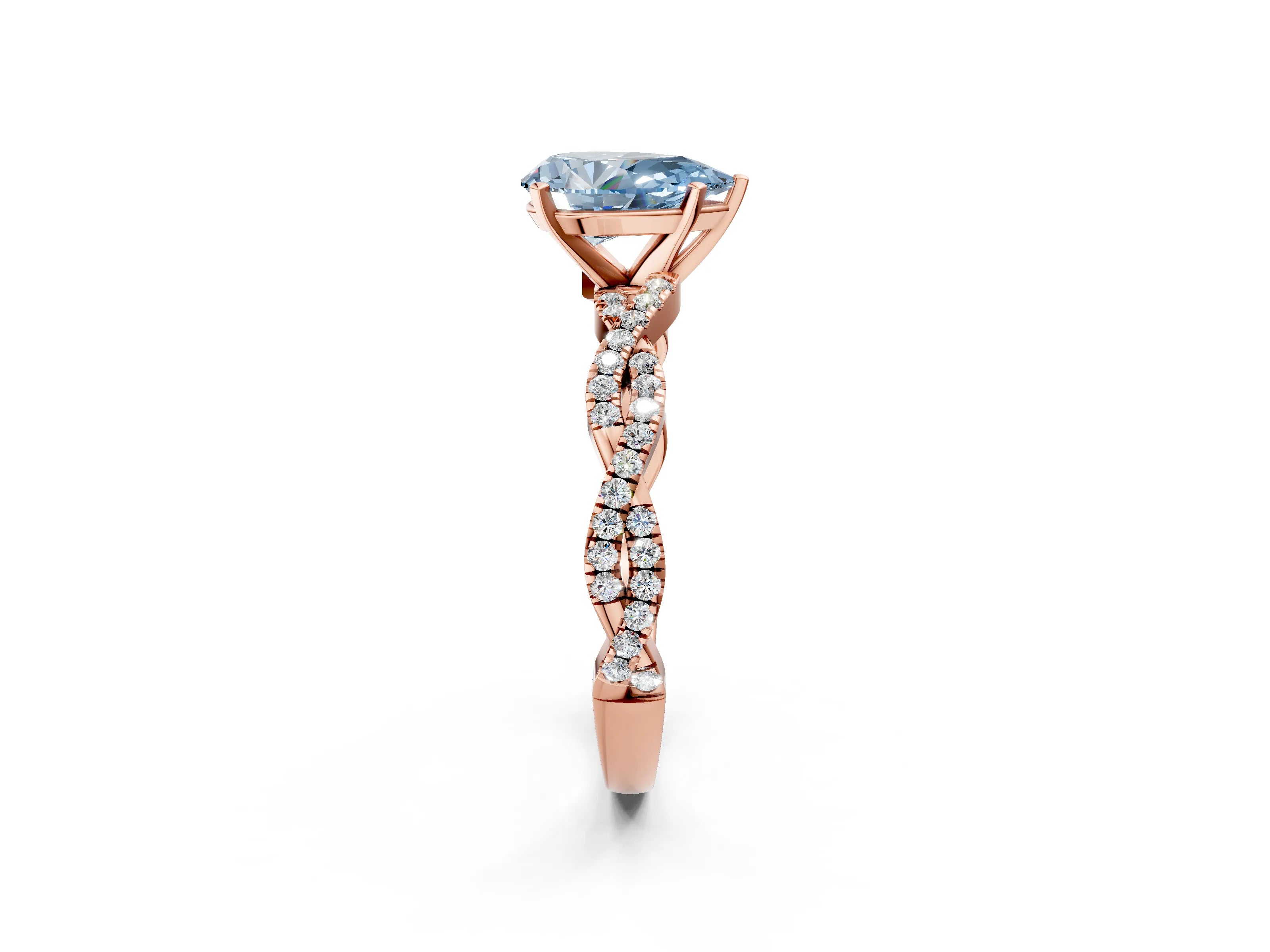 Rose gold Fancy Blue Pear Cut Solitaire Twisted Pave Band with Four-Prong Setting_5