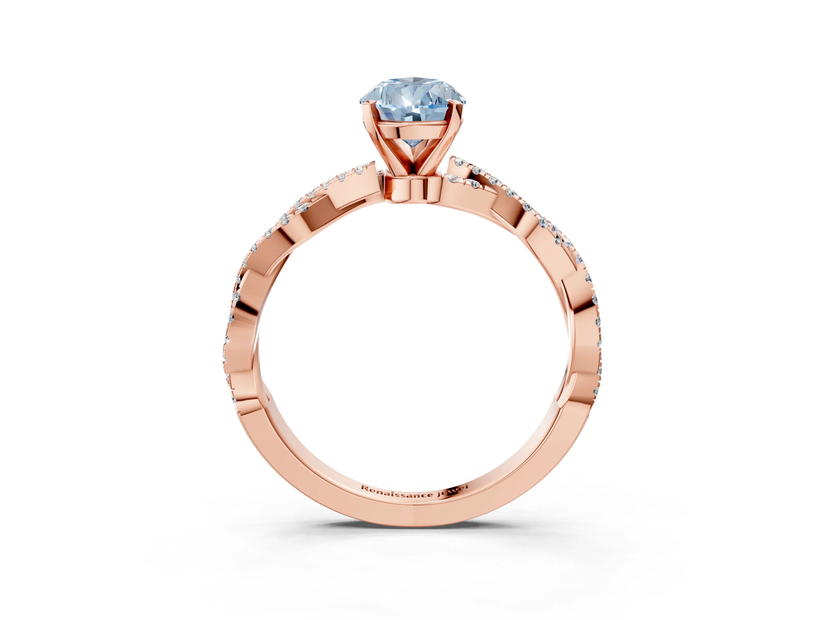Rose gold Fancy Blue Pear Cut Solitaire Twisted Pave Band with Four-Prong Setting_6
