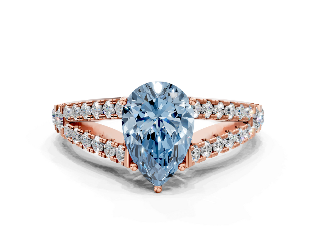 Rose gold Fancy Blue Pear  Cut Split Shank Pave Diamond Engagement Ring with Four-Prong Setting_77