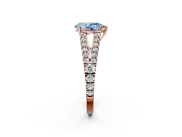 Rose gold Fancy Blue Pear  Cut Split Shank Pave Diamond Engagement Ring with Four-Prong Setting