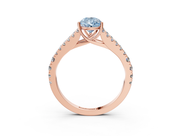 Rose gold Fancy Blue Pear  Cut Split Shank Pave Diamond Engagement Ring with Four-Prong Setting