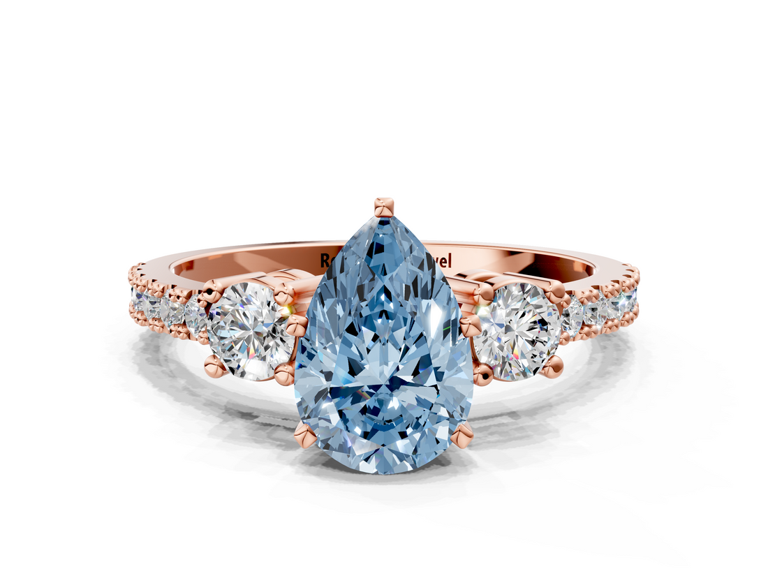 Rose gold Fancy Blue Pear  Cut Three-Stone Diamond Pavé Band with Prong Setting_17