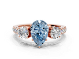 Rose gold Fancy Blue Pear  Cut Three-Stone Diamond Pave Band with Prong Setting_36