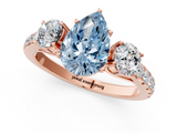 Rose gold Fancy Blue Pear  Cut Three-Stone Diamond Pave Band with Prong Setting_37