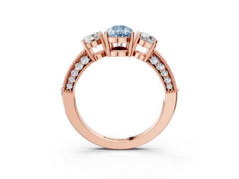 Rose gold Fancy Blue Pear Cut Three-Stone Diamond Ring with Pavé Band and Four-Prong Setting_3
