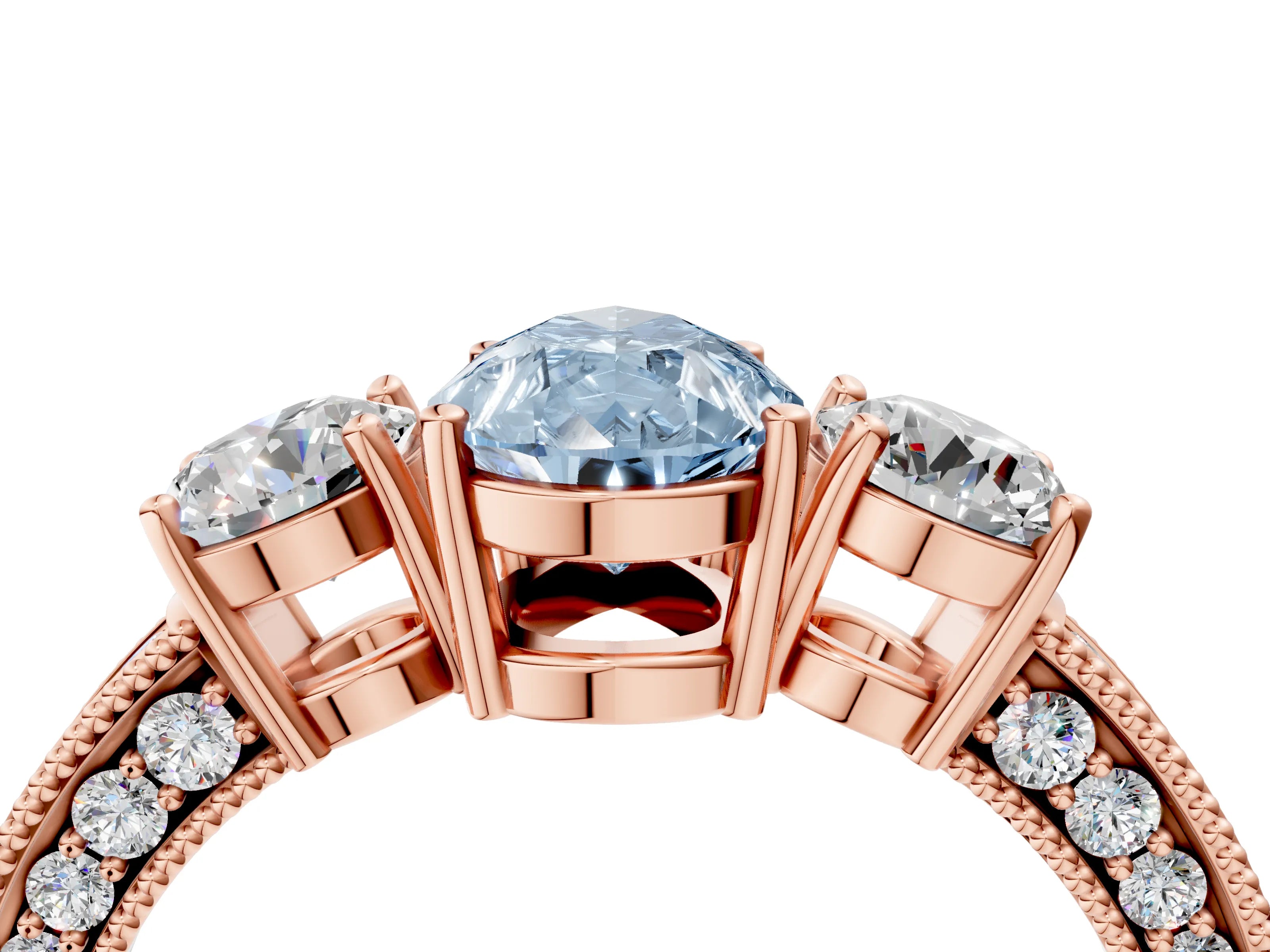 Rose gold Fancy Blue Pear Cut Three-Stone Diamond Ring with Pavé Band and Four-Prong Setting_4