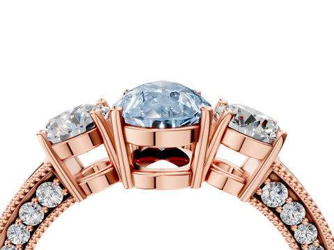 Rose gold Fancy Blue Pear Cut Three-Stone Diamond Ring with Pavé Band and Four-Prong Setting_4