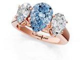 Rose gold Fancy Blue Pear Cut Three-Stone Diamond Ring with Prong Setting on a Classic Band_13