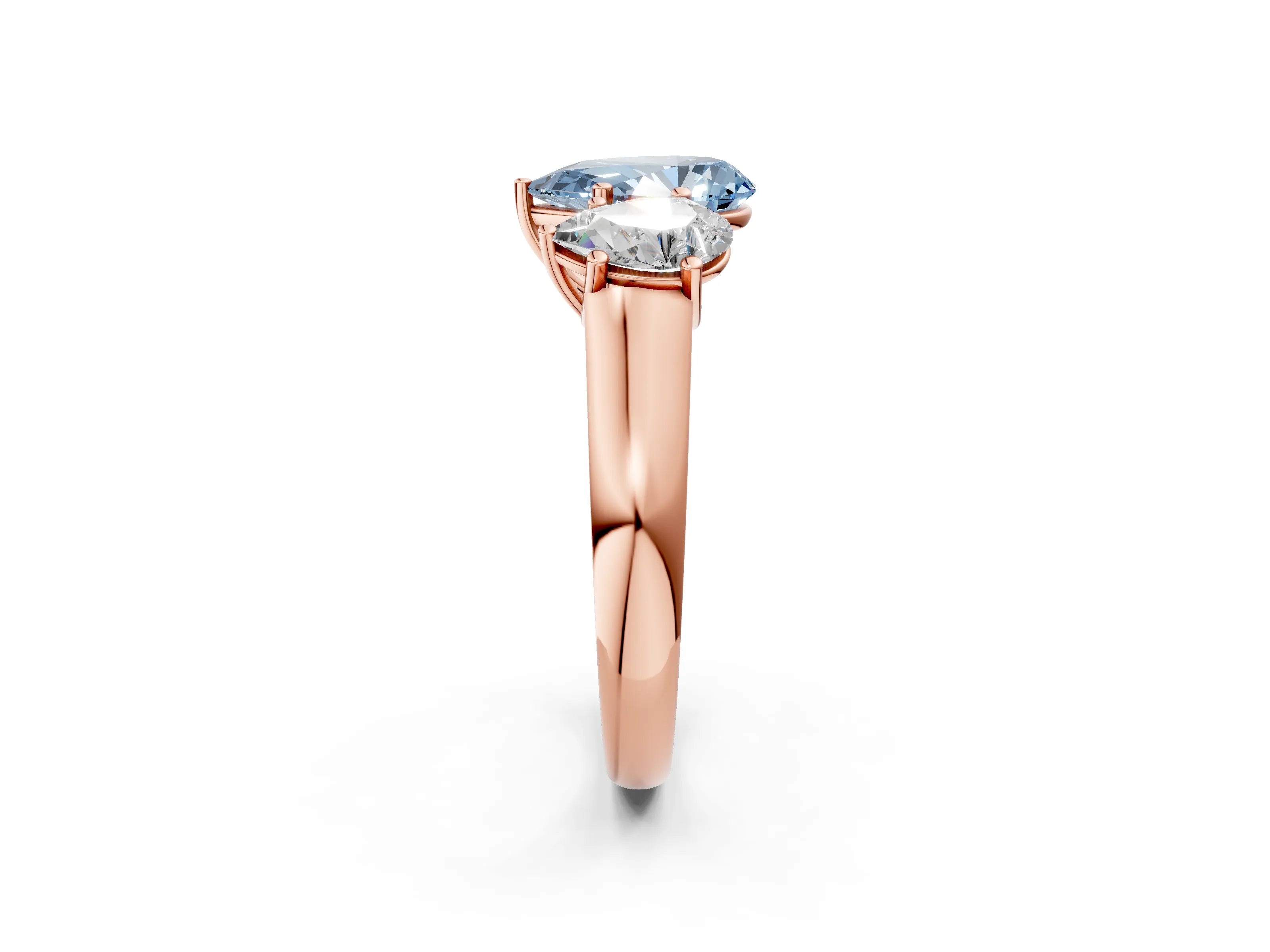 Rose gold Fancy Blue Pear Cut Three-Stone Diamond Ring with Prong Setting on a Classic Band_2
